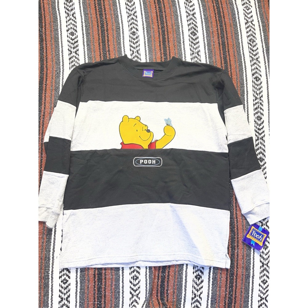 Vintage Disney Pooh Striped Sweater Blue & Grey Size Large